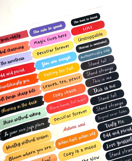 Collage Word Stickers · 1 Sheet of Paper Stickers with Inspirational and Quirky Phrases