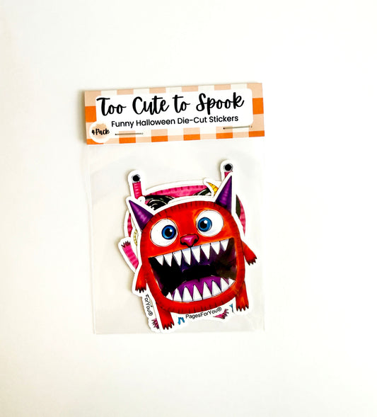 Too Cute to Spook · Funny Halloween Die-Cut Sticker Pack (4 Pieces)