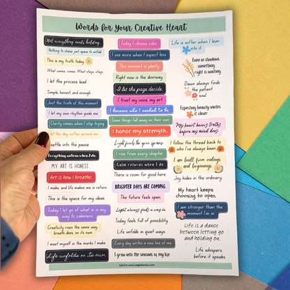 Words for Your Creative Heart • Matte Sticker Sheet for Journals, Collage, Cards, and Creative Spaces