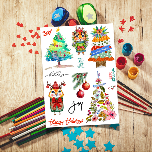 🎄 Holiday Watercolor Paper Sticker Ephemera – PagesForYou® by AdriO