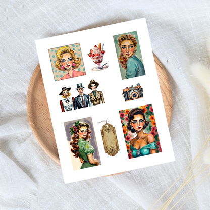 Handmade-Style Ephemera Vintage Paper Stickers  – 1 Page for Collage & Journaling
