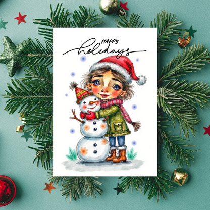 Happy Holidays Snowman Hug Greeting Card