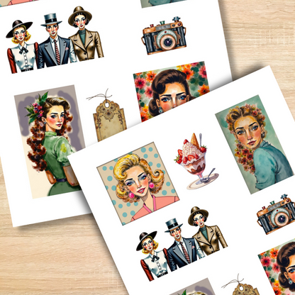 Handmade-Style Ephemera Vintage Paper Stickers  – 1 Page for Collage & Journaling