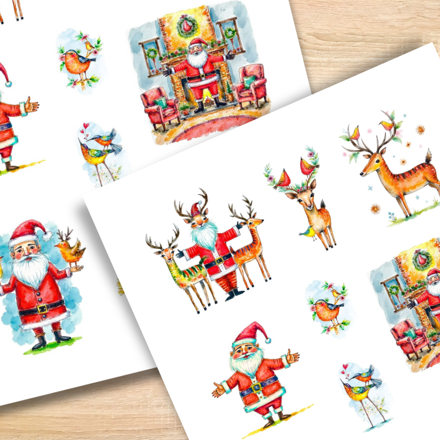 Handmade-Style Christmas Ephemera Paper Stickers – 1 Page for Collage & Journaling.