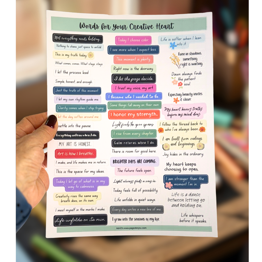 Words for Your Creative Heart • Matte Sticker Sheet for Journals, Collage, Cards, and Creative Spaces