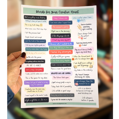 Words for Your Creative Heart • Matte Sticker Sheet for Journals, Collage, Cards, and Creative Spaces