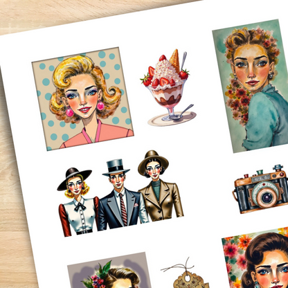 Handmade-Style Ephemera Vintage Paper Stickers  – 1 Page for Collage & Journaling