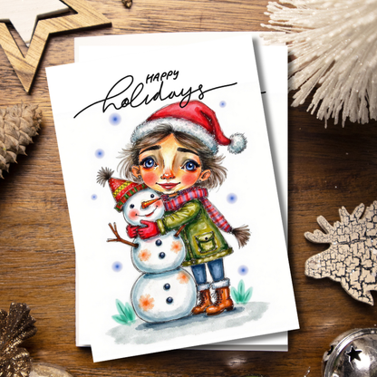 Happy Holidays Snowman Hug Greeting Card