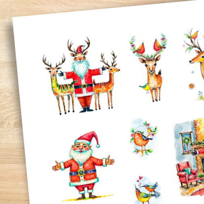 Handmade-Style Christmas Ephemera Paper Stickers – 1 Page for Collage & Journaling.