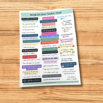 Words for Your Creative Heart • Matte Sticker Sheet for Journals, Collage, Cards, and Creative Spaces