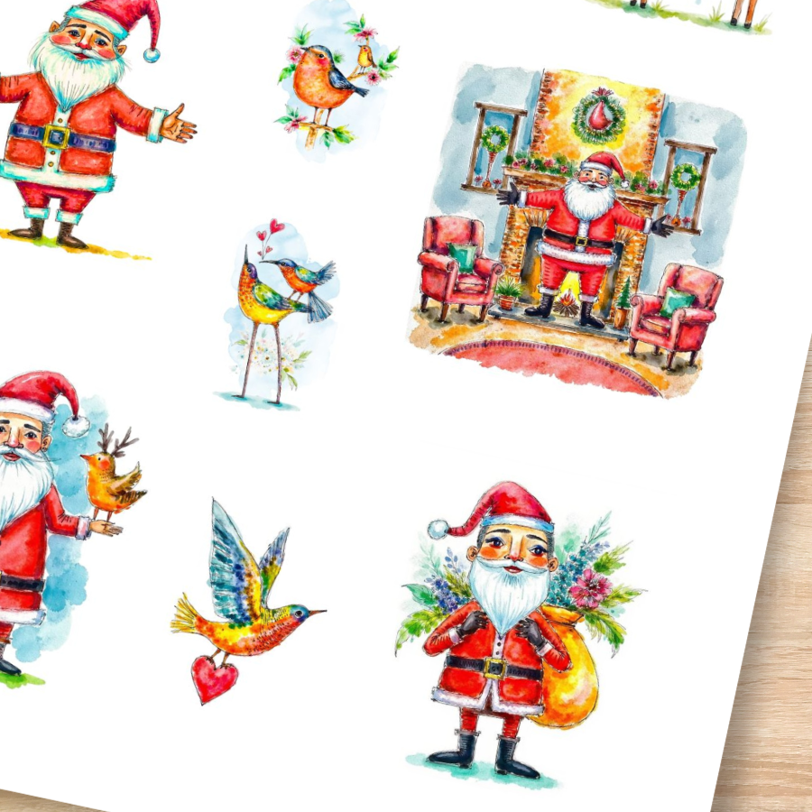 Handmade-Style Christmas Ephemera Paper Stickers – 1 Page for Collage & Journaling.