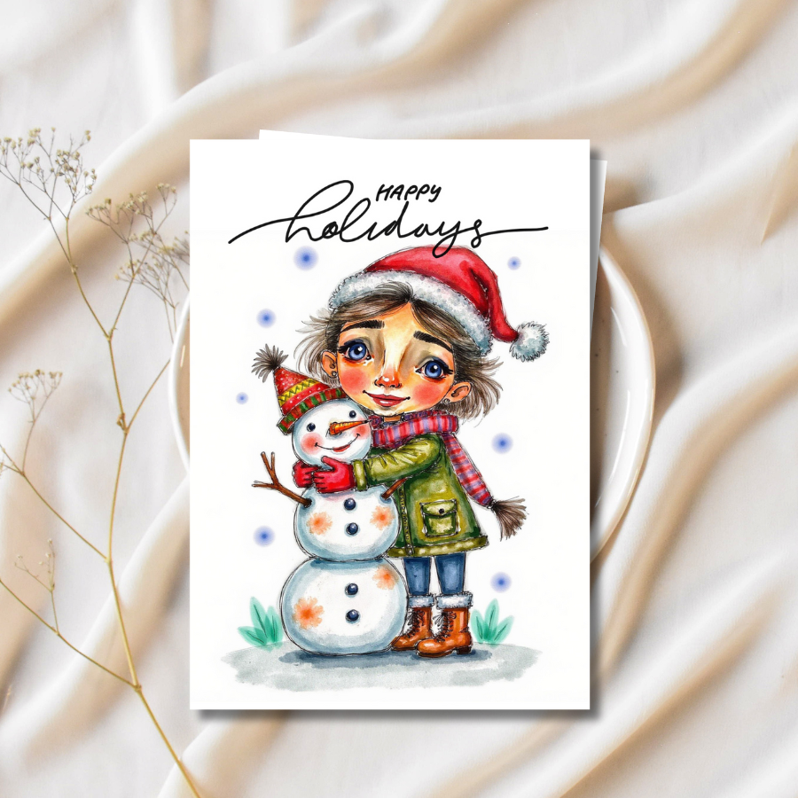 Happy Holidays Snowman Hug Greeting Card