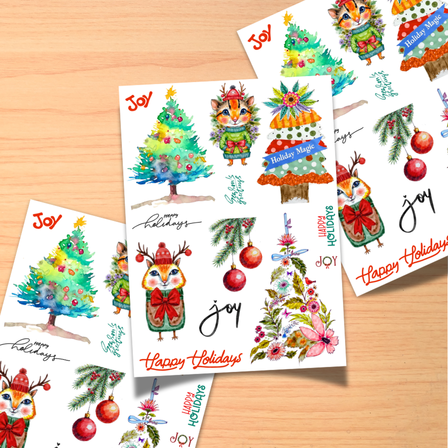 🎄 Holiday Watercolor Paper Sticker Ephemera – PagesForYou® by AdriO