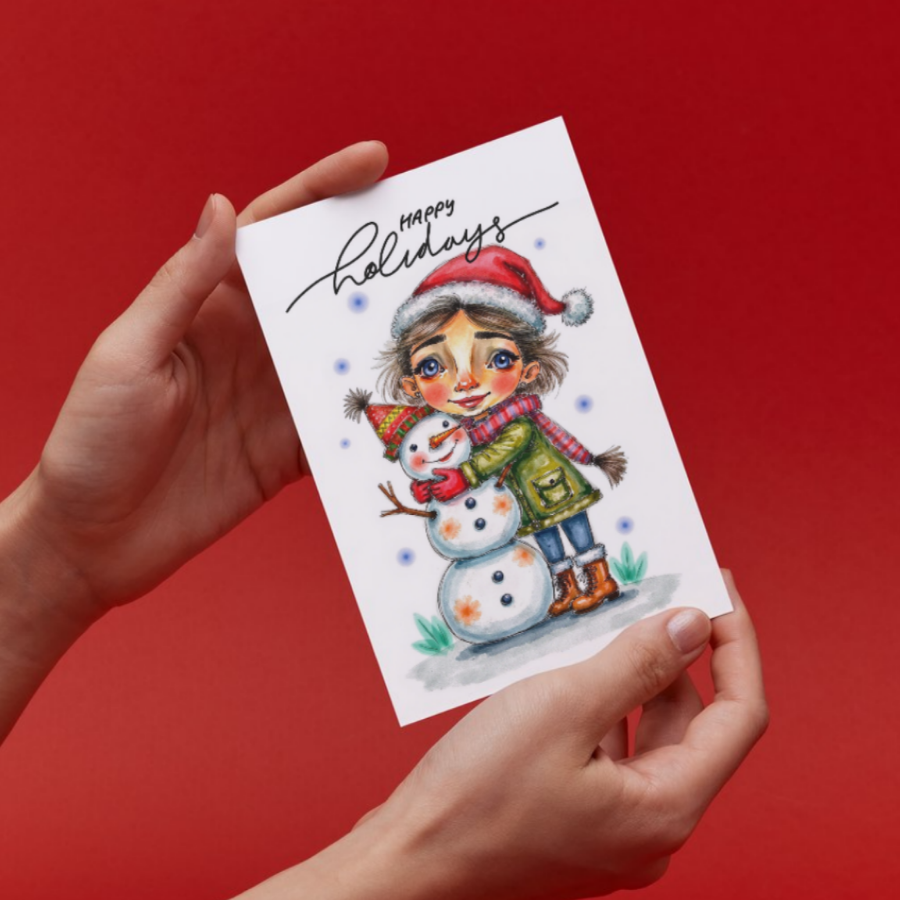 Happy Holidays Snowman Hug Greeting Card