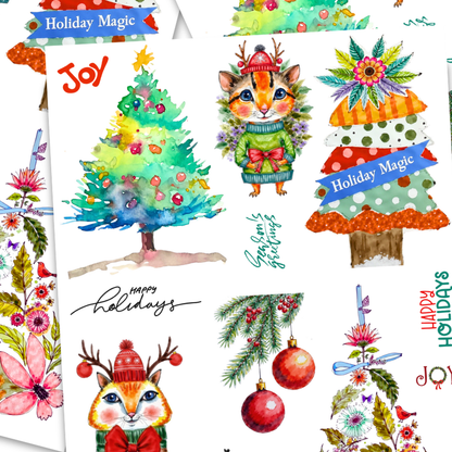 🎄 Holiday Watercolor Paper Sticker Ephemera – PagesForYou® by AdriO