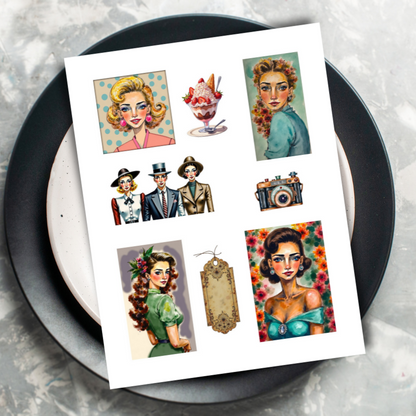Handmade-Style Ephemera Vintage Paper Stickers  – 1 Page for Collage & Journaling