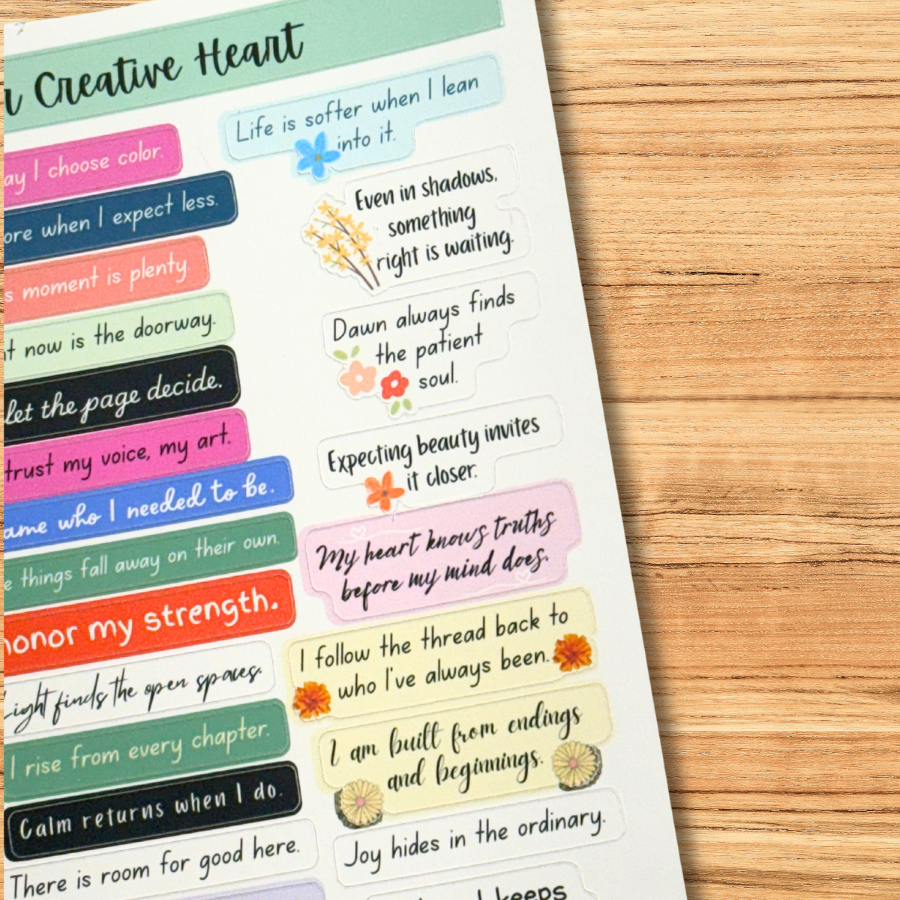 Words for Your Creative Heart • Matte Sticker Sheet for Journals, Collage, Cards, and Creative Spaces