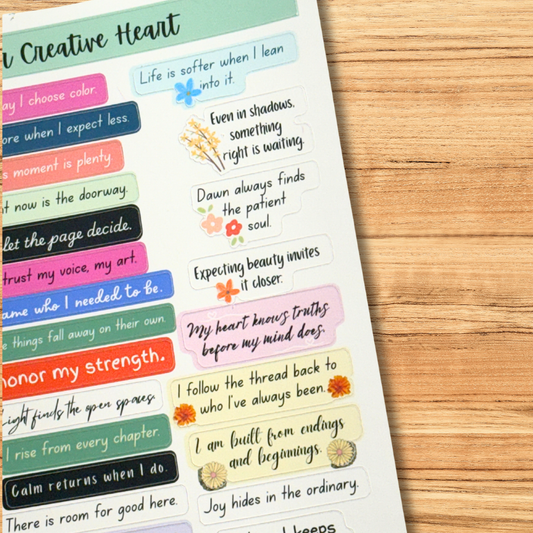 Words for Your Creative Heart • Matte Sticker Sheet for Journals, Collage, Cards, and Creative Spaces