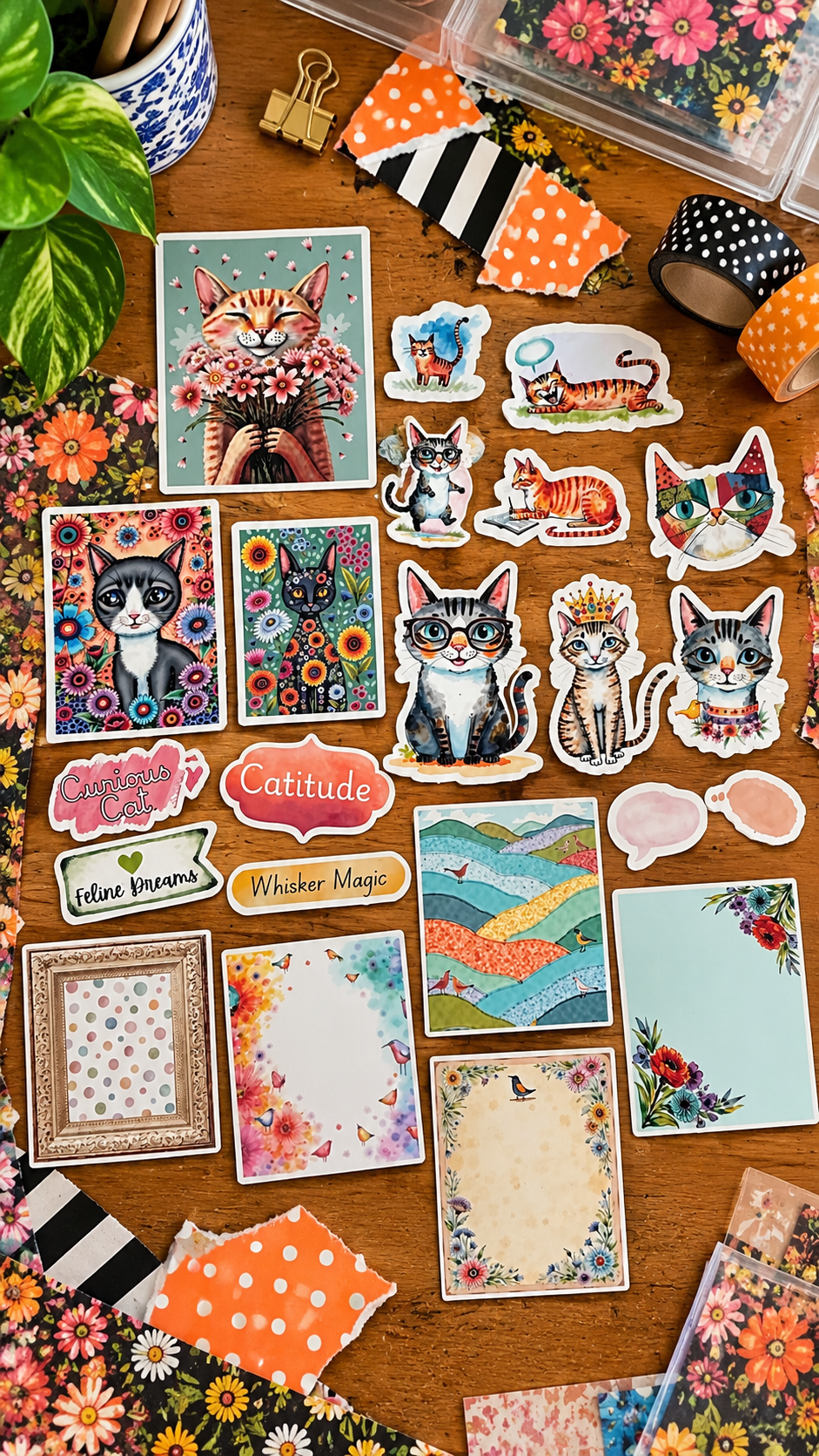Catitude Whimsical Cat Ephemera Set