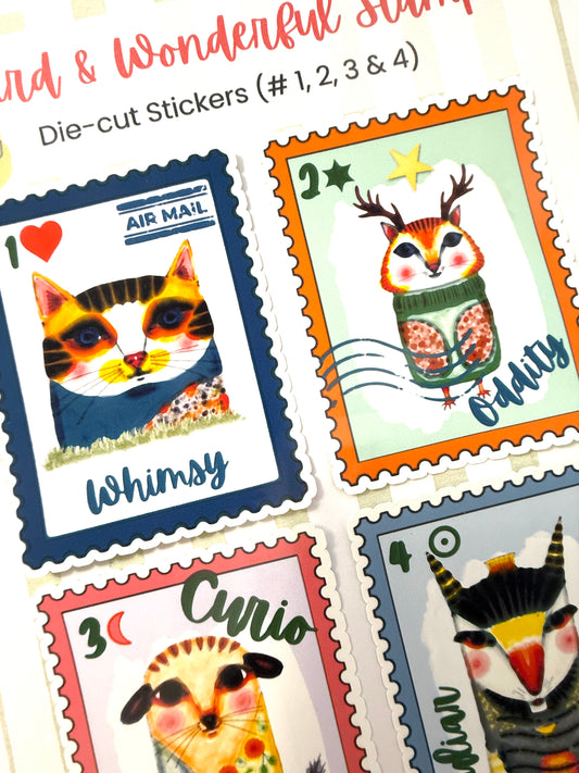 Weird & Wonderful Collectible Stamp Stickers – 4pc Vinyl Die-Cut Set