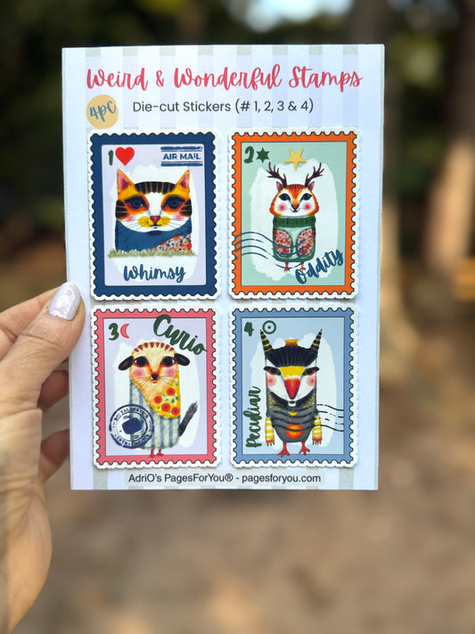Weird & Wonderful Collectible Stamp Stickers – 4pc Vinyl Die-Cut Set