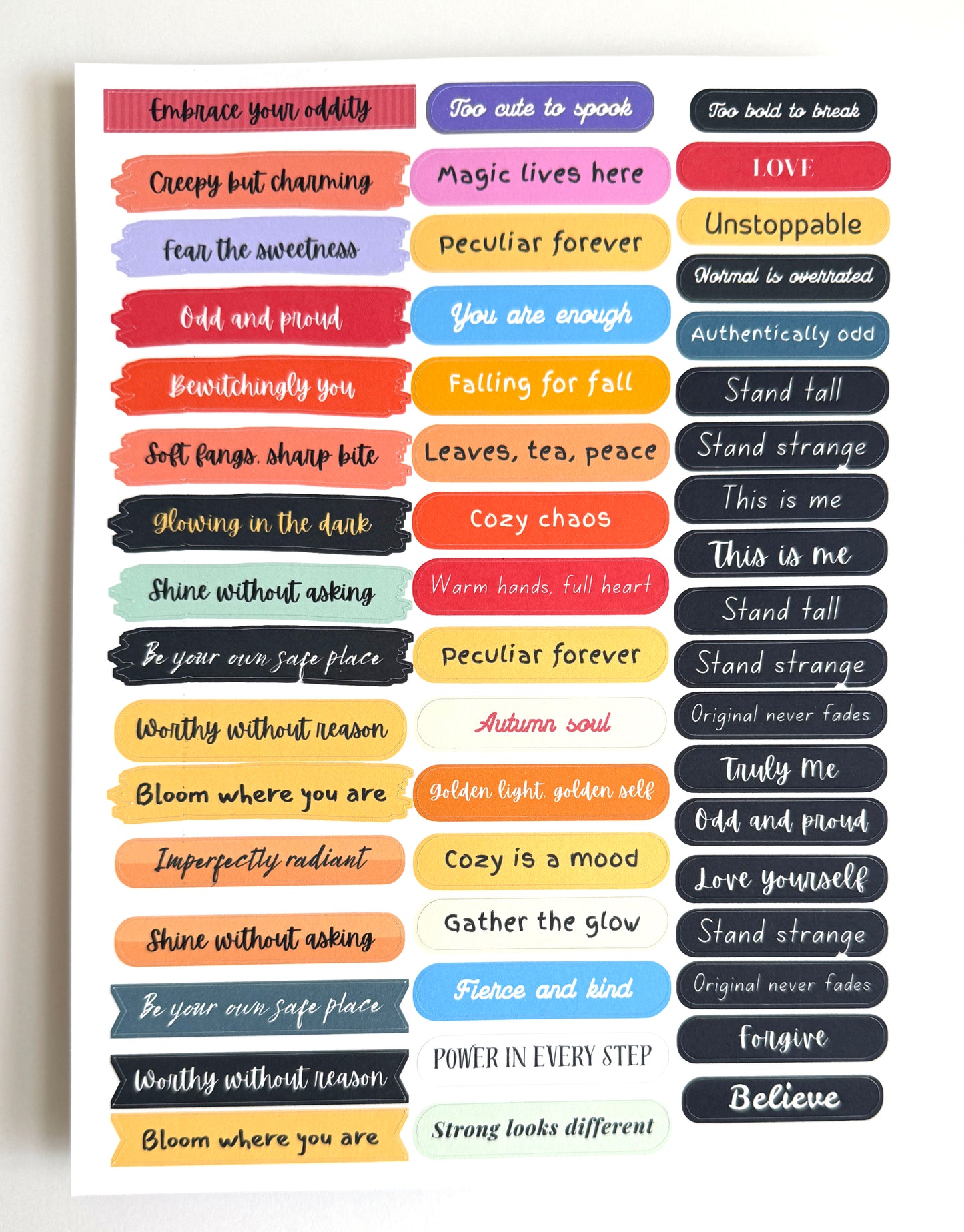 Collage Word Stickers · 1 Sheet of Paper Stickers with Inspirational and Quirky Phrases