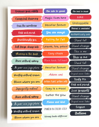 Collage Word Stickers · 1 Sheet of Paper Stickers with Inspirational and Quirky Phrases