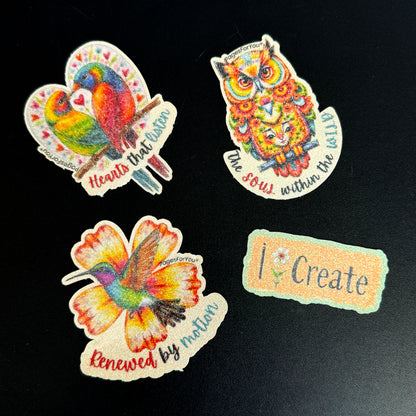 ✨ Wings and Words · Glittered Bird Sticker Set by AdriO