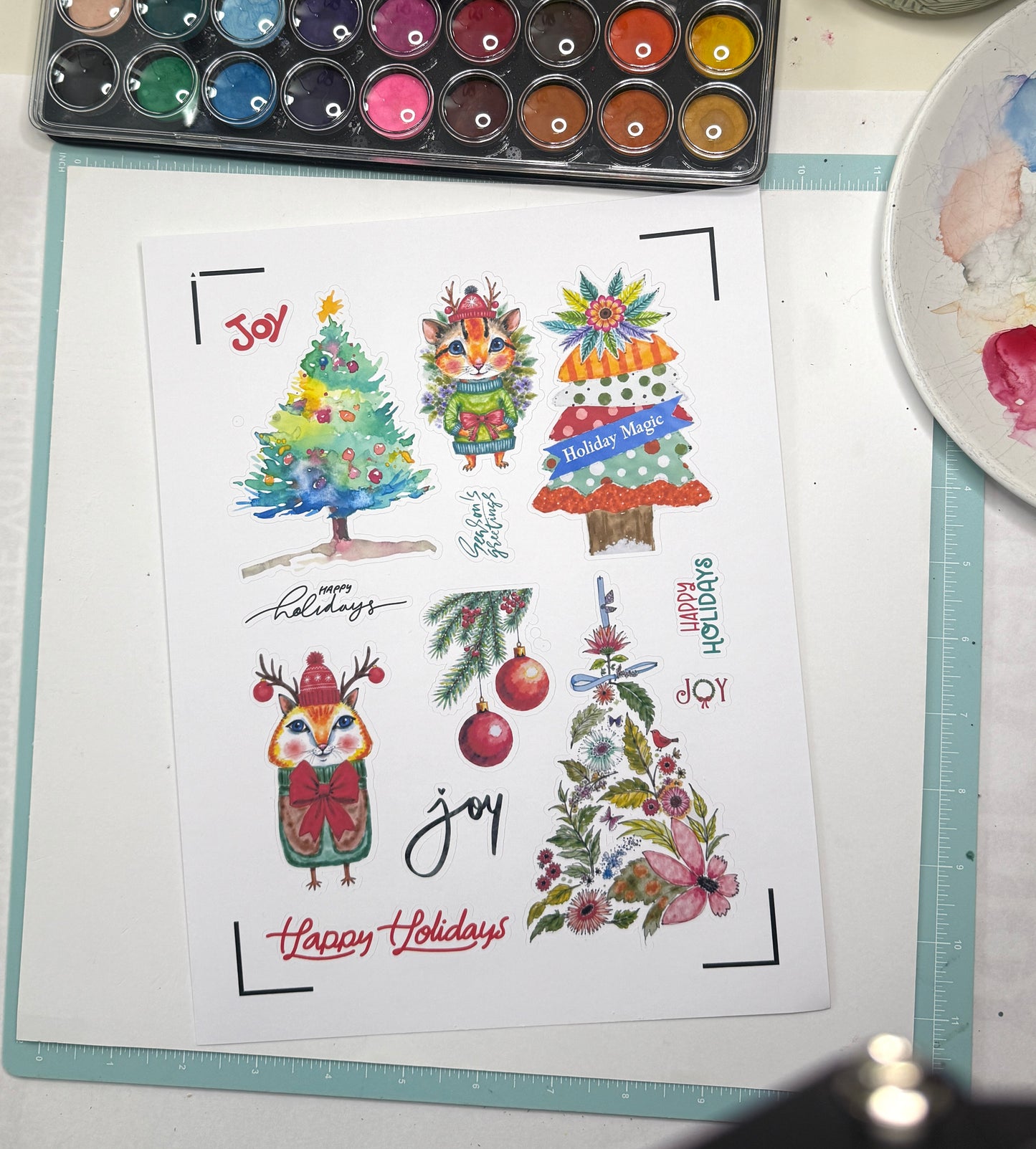 🎄 Holiday Watercolor Paper Sticker Ephemera – PagesForYou® by AdriO