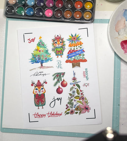 🎄 Holiday Watercolor Paper Sticker Ephemera – PagesForYou® by AdriO