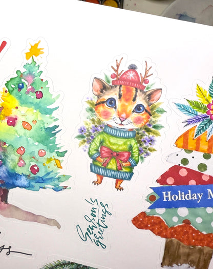🎄 Holiday Watercolor Paper Sticker Ephemera – PagesForYou® by AdriO