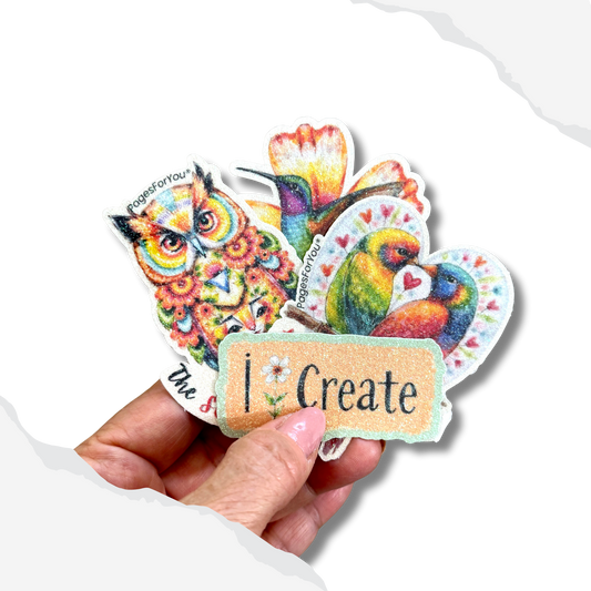 ✨ Wings and Words · Glittered Bird Sticker Set by AdriO