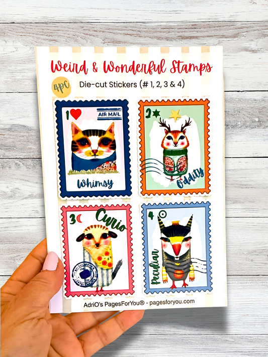Weird & Wonderful Collectible Stamp Stickers – 4pc Vinyl Die-Cut Set